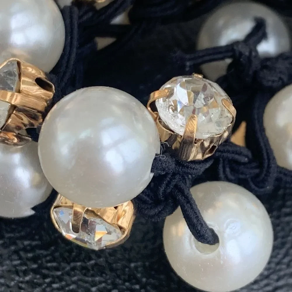 Set of 3 Pearl and Crystal Hair Ties Elastic Band Scrunchies